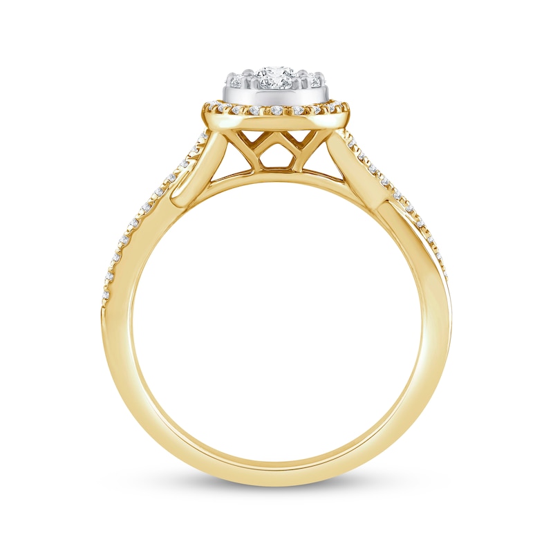 Multi-Diamond Center Oval Halo Engagement Ring 1/2 ct tw 14K Yellow Gold