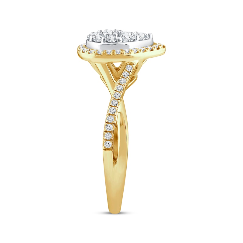 Main Image 2 of Multi-Diamond Center Teardrop Halo Engagement Ring 1/2 ct tw 14K Yellow Gold