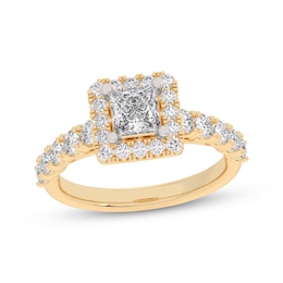 Now + Forever Lab-Grown Diamonds Princess-Cut Halo Engagement Ring 2 ct tw 14K Yellow Gold