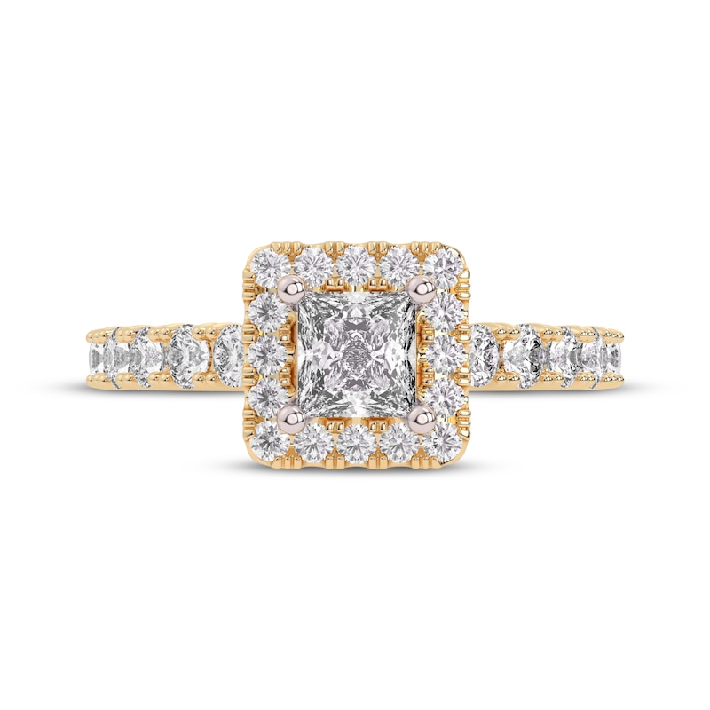 Main Image 3 of Lab-Grown Diamonds by KAY Princess-Cut Halo Engagement Ring 2 ct tw 14K Yellow Gold