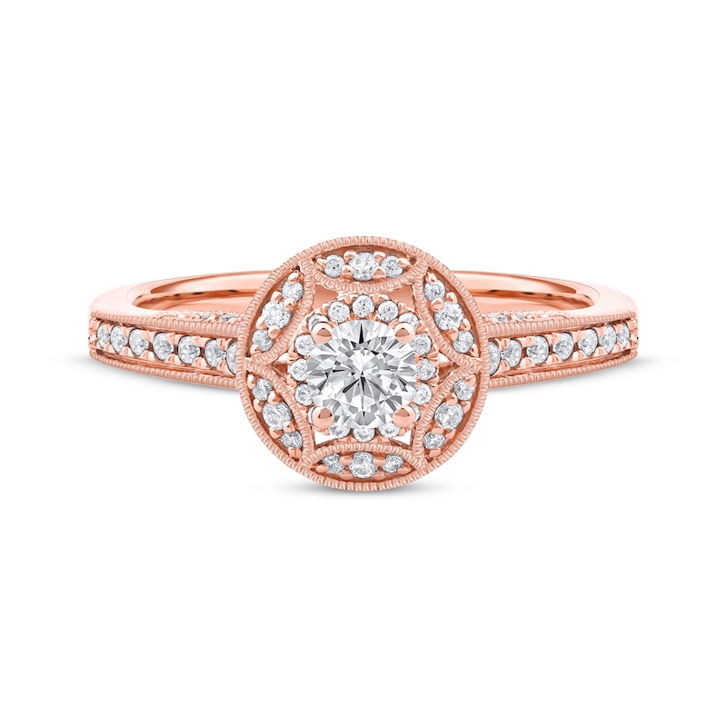 Main Image 3 of Round-Cut Diamond Vintage-Style Engagement Ring 1/2 ct tw 14K Rose Gold