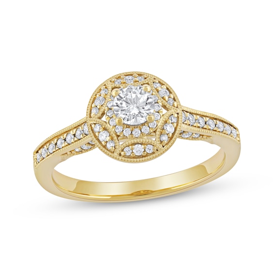 Round-Cut Diamond Vintage-Style Engagement Ring 1/2 ct tw 14K Yellow Gold