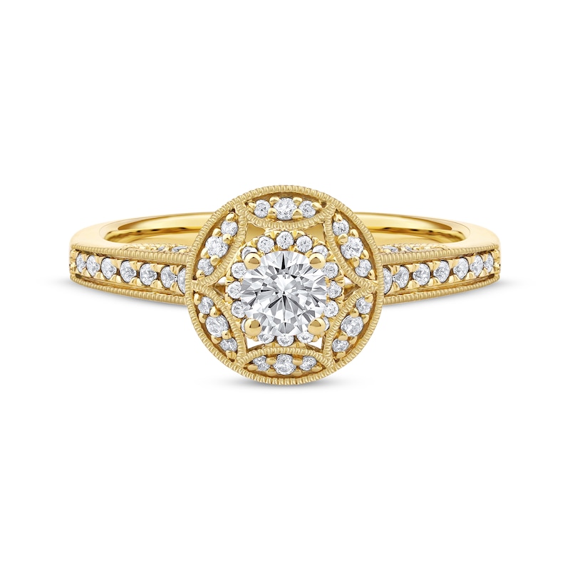 Main Image 3 of Round-Cut Diamond Vintage-Style Engagement Ring 1/2 ct tw 14K Yellow Gold