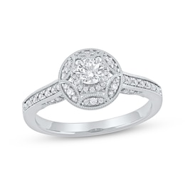 Round-Cut Diamond Vintage-Style Engagement Ring 1/2 ct tw 14K White Gold