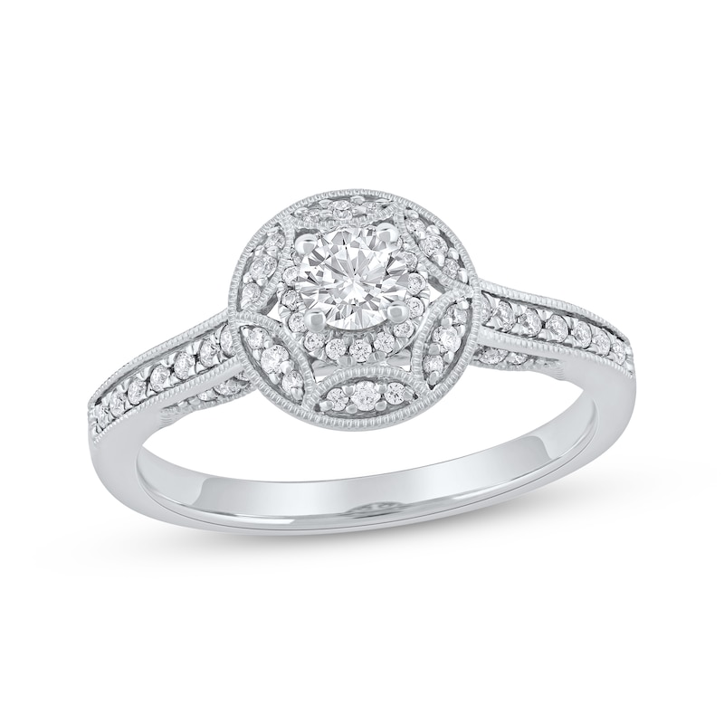 Main Image 1 of Round-Cut Diamond Vintage-Style Engagement Ring 1/2 ct tw 14K White Gold