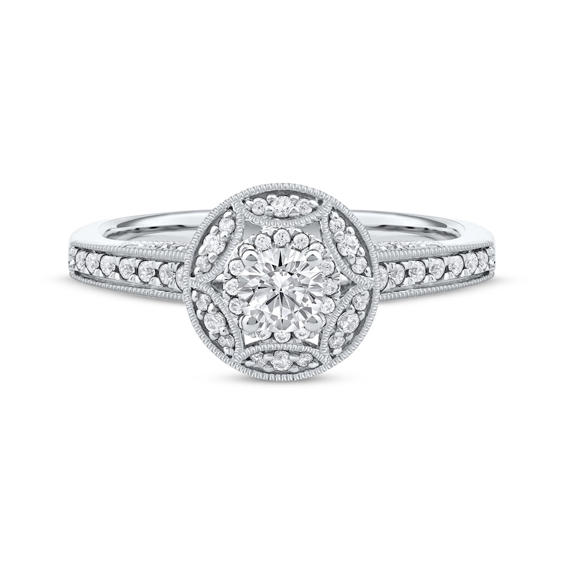 Main Image 3 of Round-Cut Diamond Vintage-Style Engagement Ring 1/2 ct tw 14K White Gold