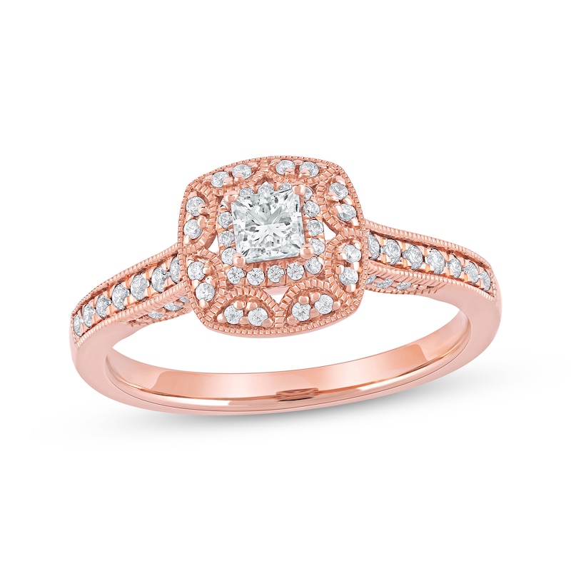 Main Image 1 of Princess-Cut Diamond Vintage-Style Engagement Ring 1/2 ct tw 14K Rose Gold