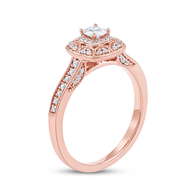 Main Image 2 of Princess-Cut Diamond Vintage-Style Engagement Ring 1/2 ct tw 14K Rose Gold