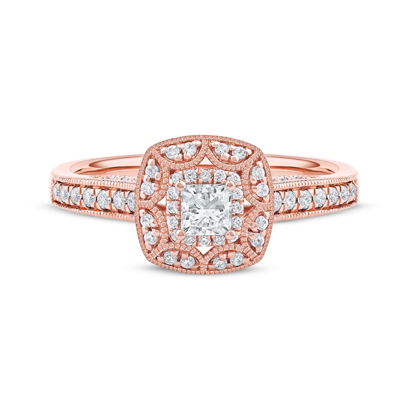 Main Image 3 of Princess-Cut Diamond Vintage-Style Engagement Ring 1/2 ct tw 14K Rose Gold