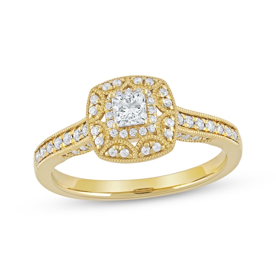 Princess-Cut Diamond Vintage-Style Engagement Ring 1/2 ct tw 14K Yellow Gold