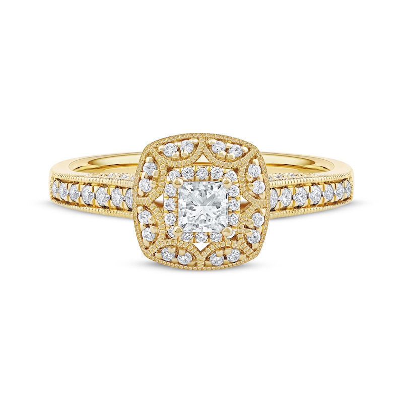 Main Image 3 of Princess-Cut Diamond Vintage-Style Engagement Ring 1/2 ct tw 14K Yellow Gold