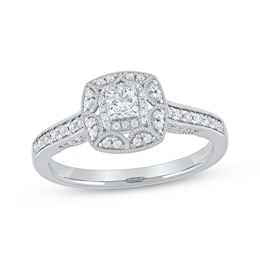 Princess-Cut Diamond Vintage-Style Engagement Ring 1/2 ct tw 14K White Gold