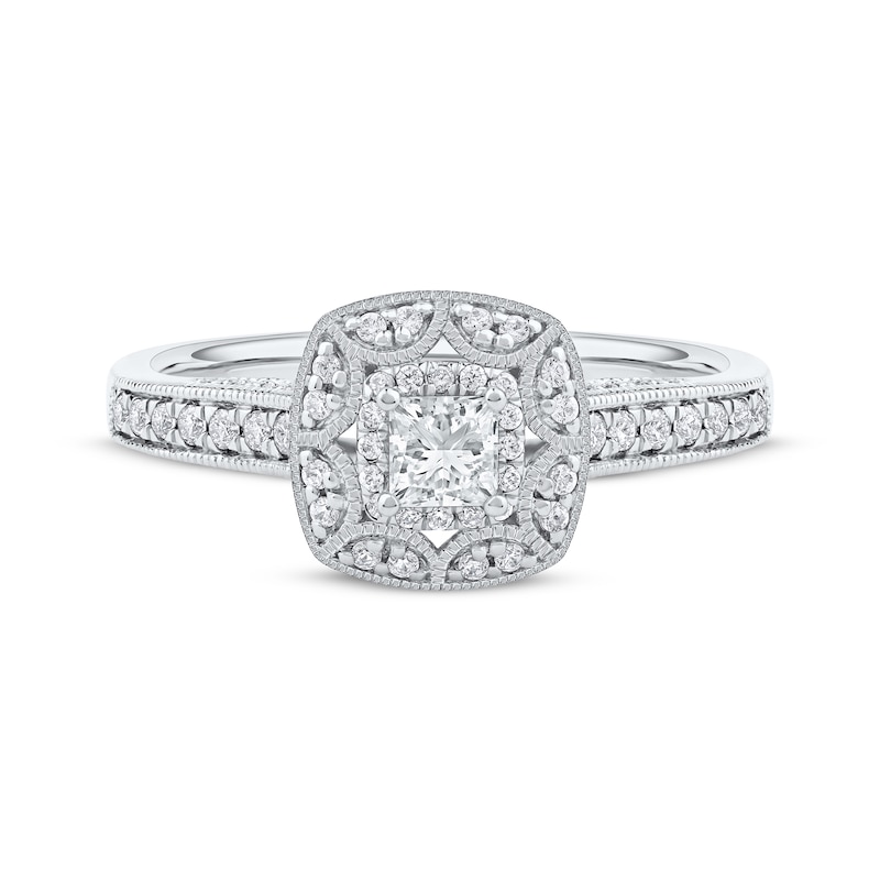 Main Image 3 of Princess-Cut Diamond Vintage-Style Engagement Ring 1/2 ct tw 14K White Gold