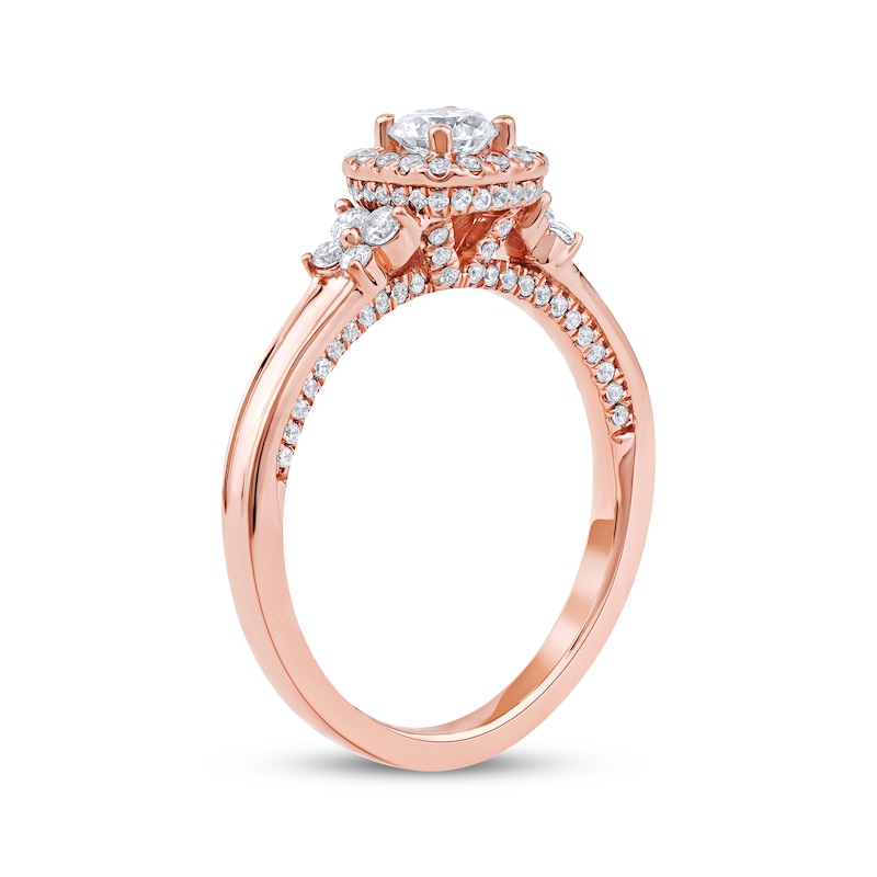 Round-Cut Diamond Double Halo Engagement Ring 3/4 ct tw 14K Rose Gold | Kay