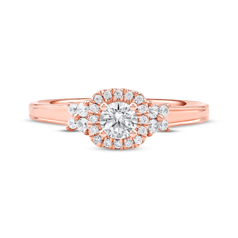 Main Image 3 of Round-Cut Diamond Double Halo Engagement Ring 3/4 ct tw 14K Rose Gold