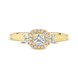 Round-Cut Diamond Double Halo Engagement Ring 3/4 ct tw 14K Yellow Gold ...