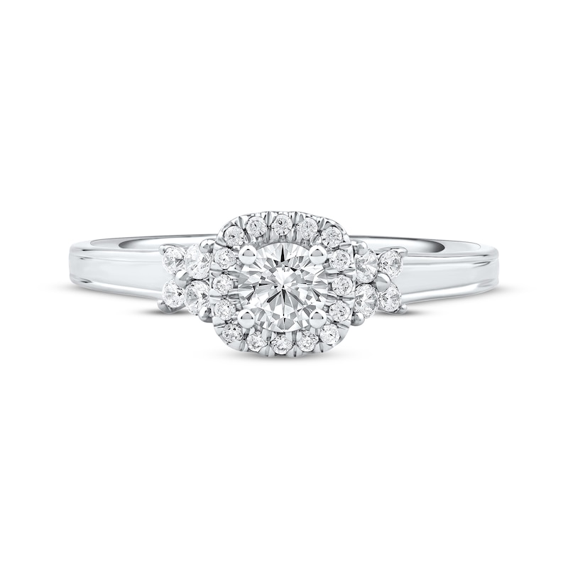 Main Image 3 of Round-Cut Diamond Double Halo Engagement Ring 3/4 ct tw 14K White Gold