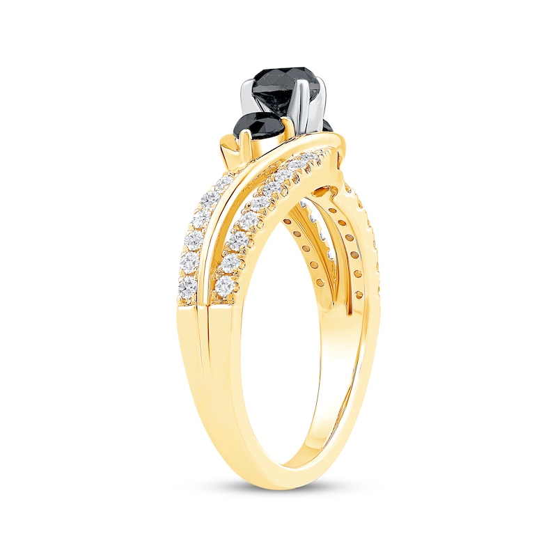 Main Image 2 of Memories Moments Magic Round-Cut Black & White Diamond Three-Stone Engagement Ring 1 ct tw 14K Yellow Gold