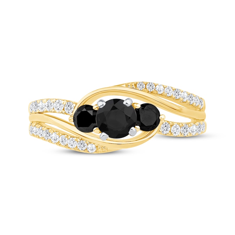 Main Image 3 of Memories Moments Magic Round-Cut Black & White Diamond Three-Stone Engagement Ring 1 ct tw 14K Yellow Gold