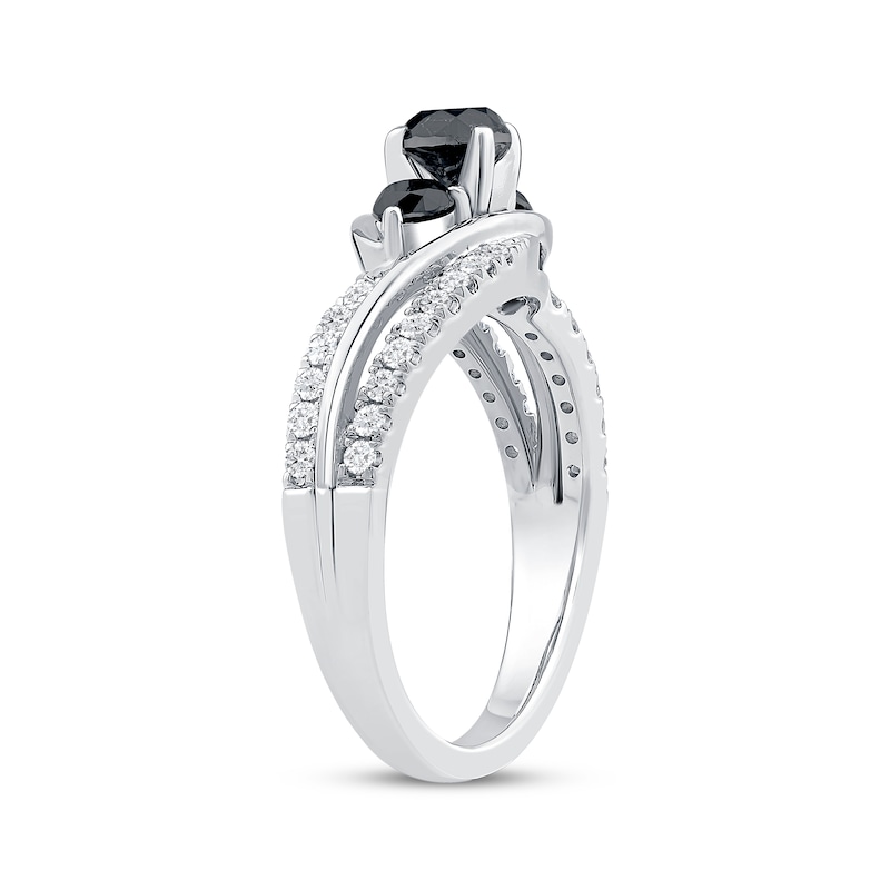 Main Image 2 of Memories Moments Magic Round-Cut Black & White Diamond Three-Stone Engagement Ring 1 ct tw 14K White Gold