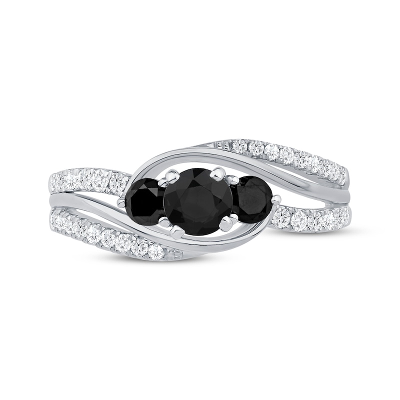 Main Image 3 of Memories Moments Magic Round-Cut Black & White Diamond Three-Stone Engagement Ring 1 ct tw 14K White Gold