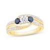 Thumbnail Image 1 of Memories Moments Magic Round-Cut Diamond & Blue Sapphire Three-Stone Engagement Ring 5/8 ct tw 14K Yellow Gold