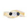 Thumbnail Image 3 of Memories Moments Magic Round-Cut Diamond & Blue Sapphire Three-Stone Engagement Ring 5/8 ct tw 14K Yellow Gold