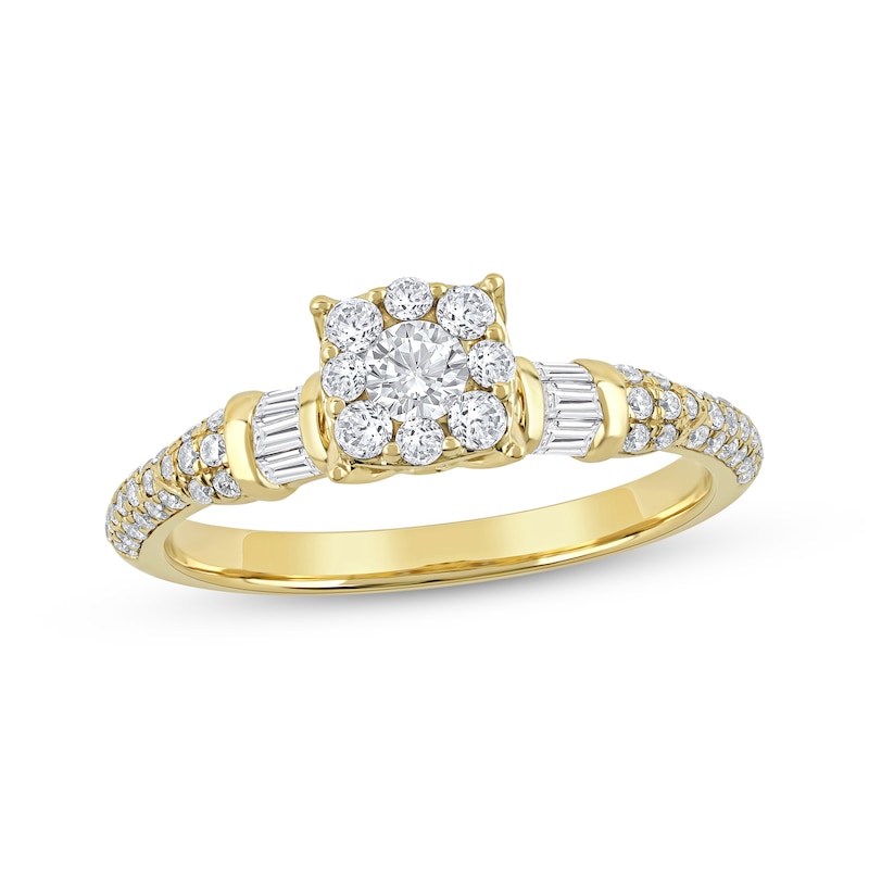 Main Image 1 of Round-Cut Diamond Halo Engagement Ring 3/4 ct tw 14K Yellow Gold