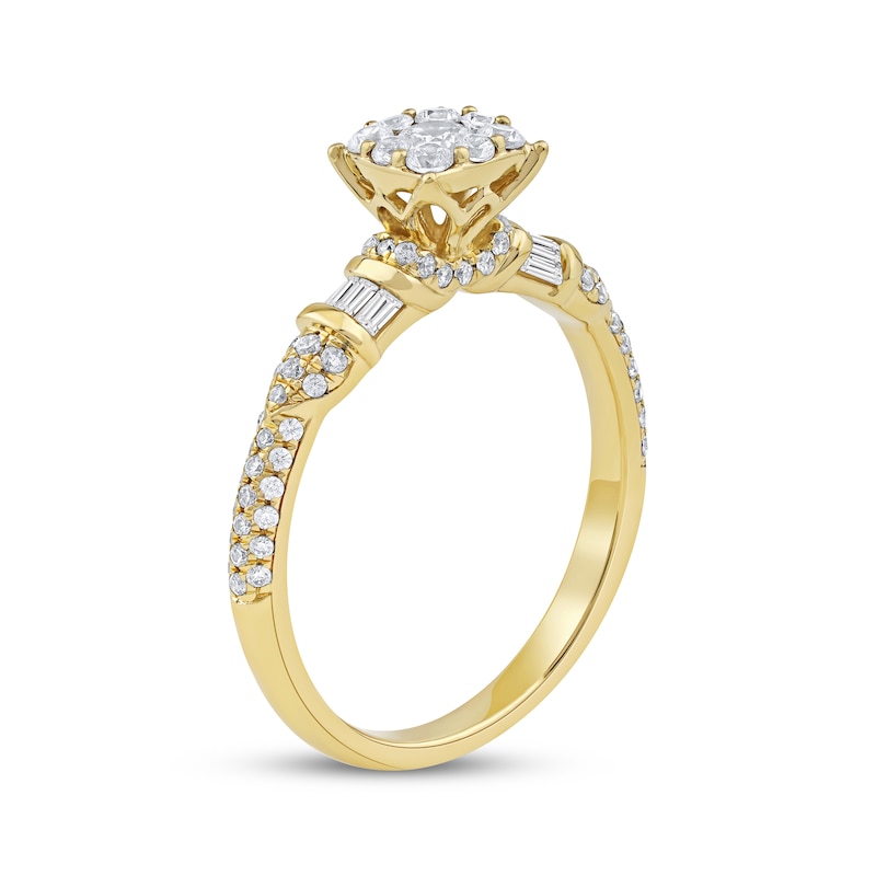 Main Image 2 of Round-Cut Diamond Halo Engagement Ring 3/4 ct tw 14K Yellow Gold