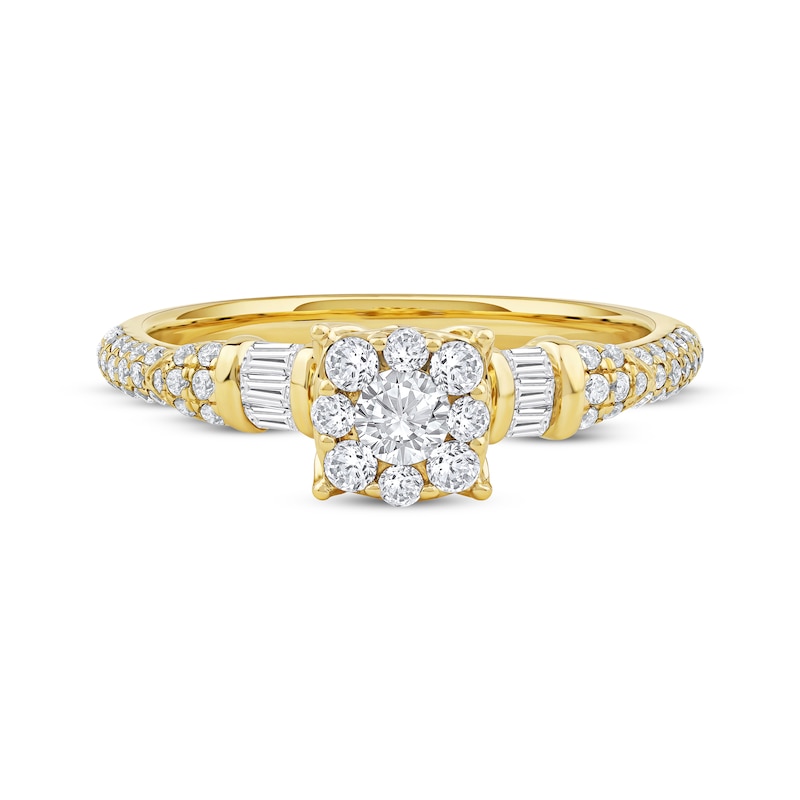 Main Image 3 of Round-Cut Diamond Halo Engagement Ring 3/4 ct tw 14K Yellow Gold