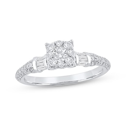 Round-Cut Diamond Halo Engagement Ring 3/4 ct tw 14K White Gold