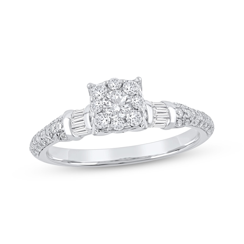 Main Image 1 of Round-Cut Diamond Halo Engagement Ring 3/4 ct tw 14K White Gold