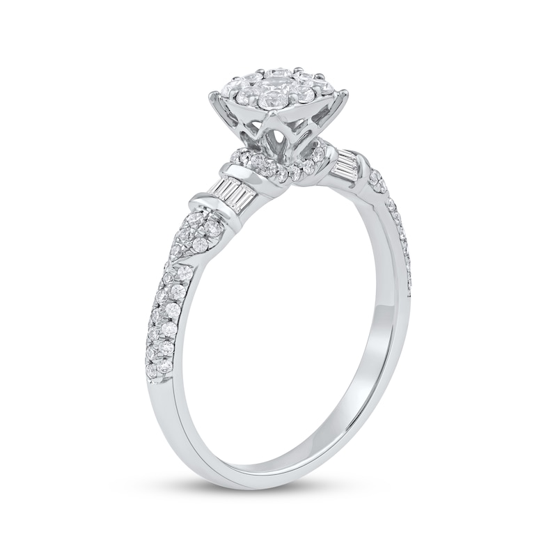 Main Image 2 of Round-Cut Diamond Halo Engagement Ring 3/4 ct tw 14K White Gold