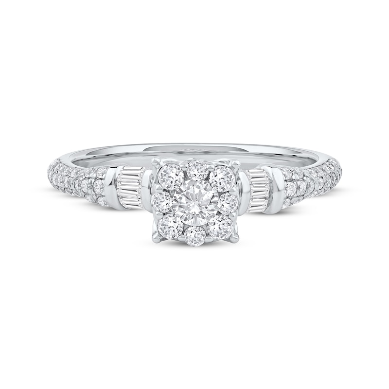 Main Image 3 of Round-Cut Diamond Halo Engagement Ring 3/4 ct tw 14K White Gold