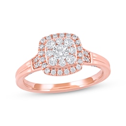 Now + Forever Round-Cut Diamond Halo Engagement Ring 3/4 ct tw 14K Rose Gold