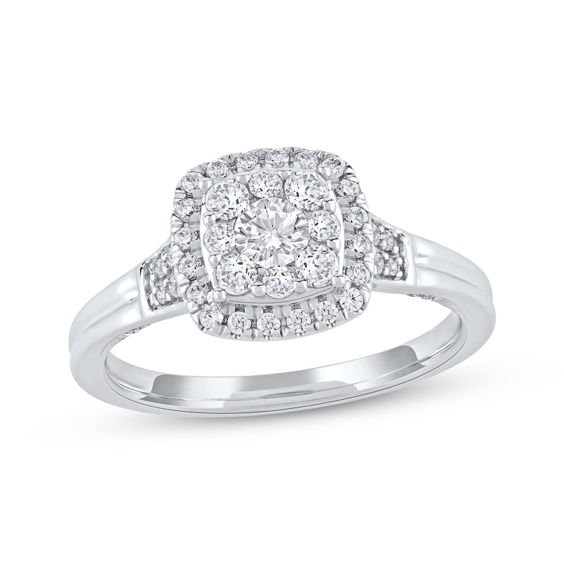 Main Image 1 of Round-Cut Diamond Halo Engagement Ring 3/4 ct tw 14K White Gold