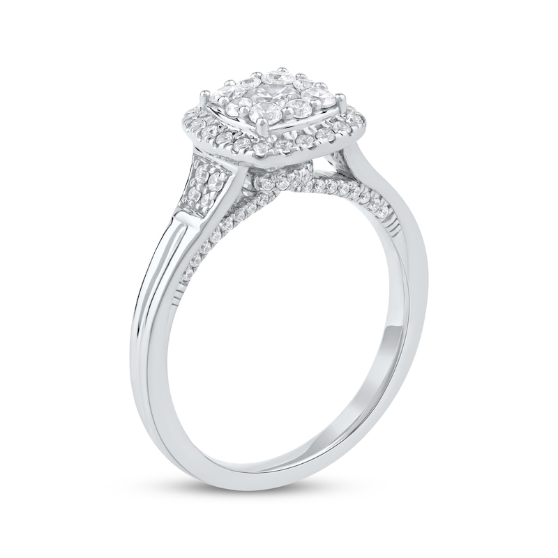 Main Image 2 of Round-Cut Diamond Halo Engagement Ring 3/4 ct tw 14K White Gold