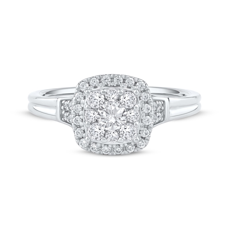 Main Image 3 of Round-Cut Diamond Halo Engagement Ring 3/4 ct tw 14K White Gold