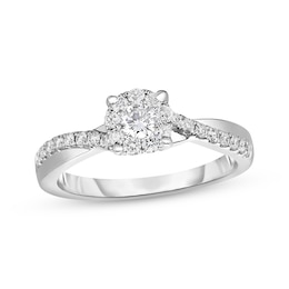 Now + Forever Round-Cut Diamond Halo Engagement Ring 1/2 ct tw 10K White Gold