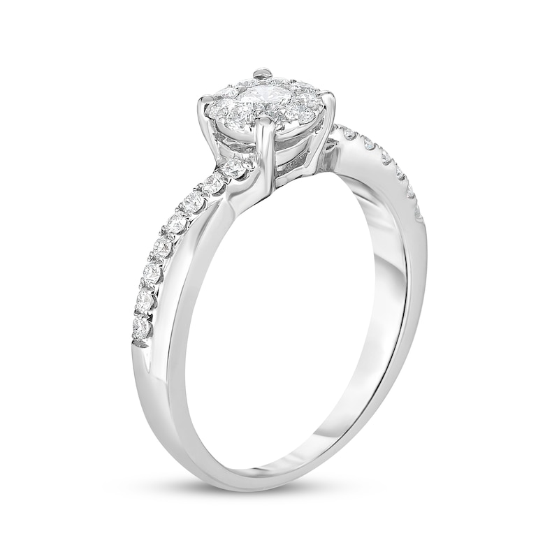 Main Image 2 of Round-Cut Diamond Halo Engagement Ring 1/2 ct tw 10K White Gold