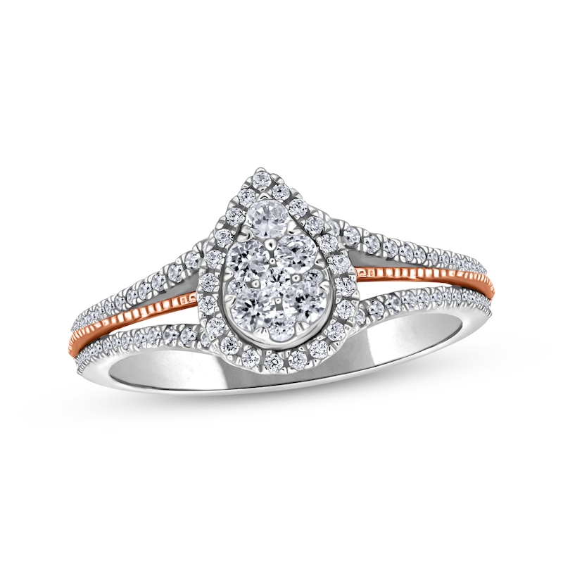 Main Image 1 of Multi-Diamond Center Pear-Shaped Engagement Ring 1/2 ct tw 14K Two-Tone Gold