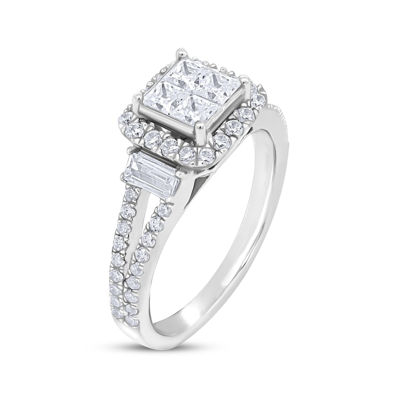 Main Image 2 of Now + Forever Princess-Cut Quad Diamond Cushion Halo Engagement Ring 1 ct tw 14K White Gold