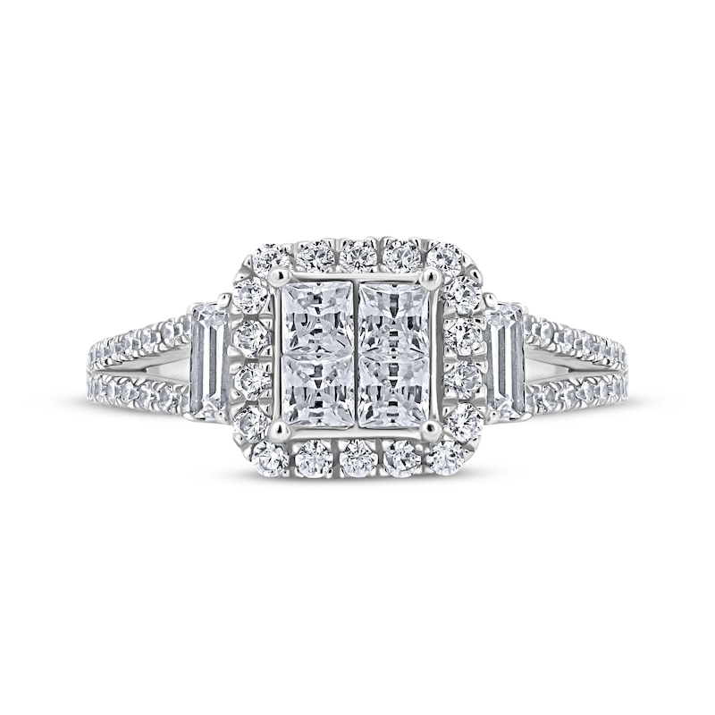 Main Image 3 of Now + Forever Princess-Cut Quad Diamond Cushion Halo Engagement Ring 1 ct tw 14K White Gold