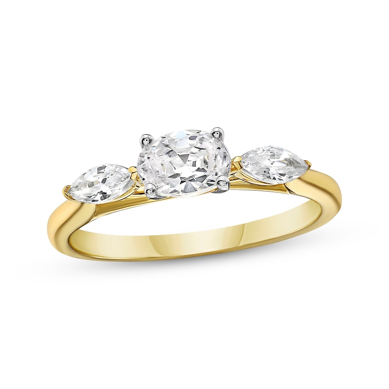 Main Image 1 of Memories Moments Magic Oval & Marquise-Cut Diamond Three-Stone Engagement Ring 1 ct tw 14K Yellow Gold