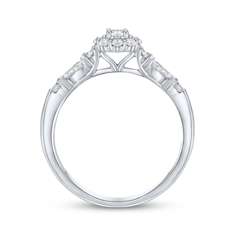 Main Image 3 of Round-Cut Diamond Flower Halo Engagement Ring 1/2 ct tw 14K White Gold