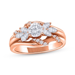 Now + Forever Round-Cut Diamond Leaves Engagement Ring 1 ct tw 14K Rose Gold