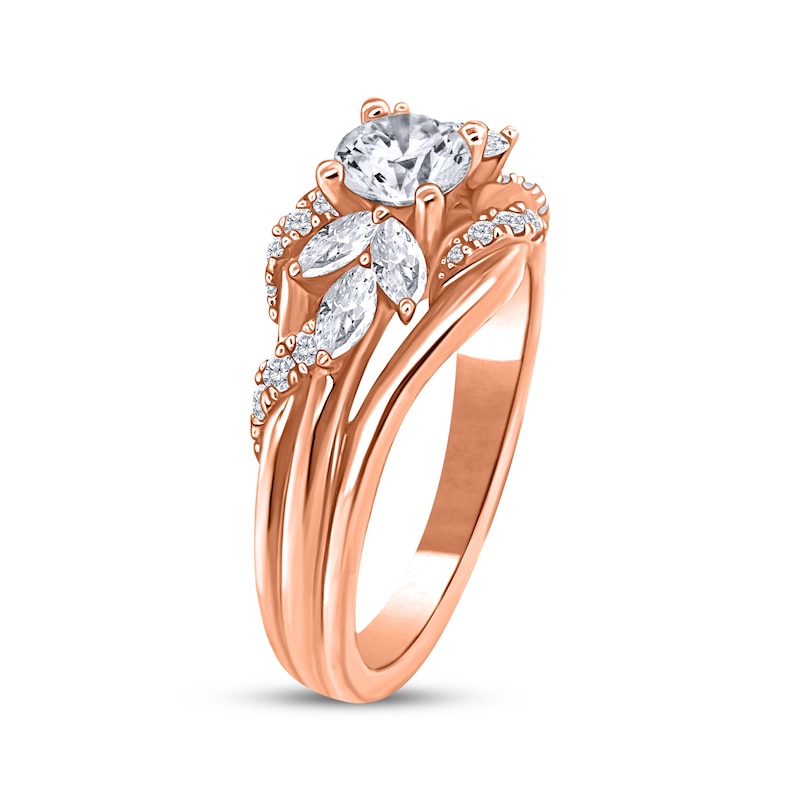 Main Image 2 of Round-Cut Diamond Leaves Engagement Ring 1 ct tw 14K Rose Gold