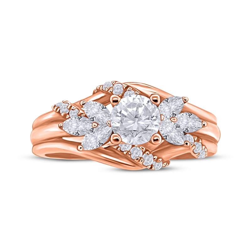 Main Image 3 of Round-Cut Diamond Leaves Engagement Ring 1 ct tw 14K Rose Gold