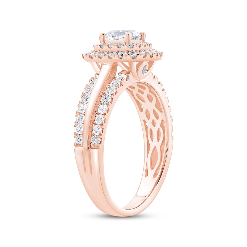 Main Image 2 of Princess-Cut Diamond Cushion Halo Engagement Ring 1-1/6 ct tw 14K Rose Gold