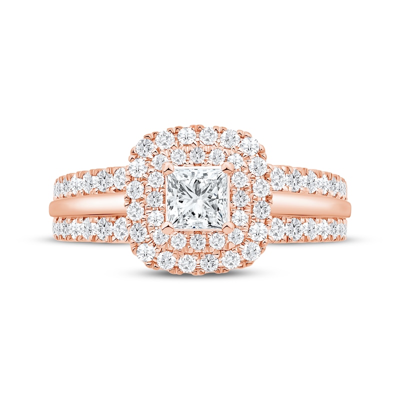 Main Image 3 of Princess-Cut Diamond Cushion Halo Engagement Ring 1-1/6 ct tw 14K Rose Gold